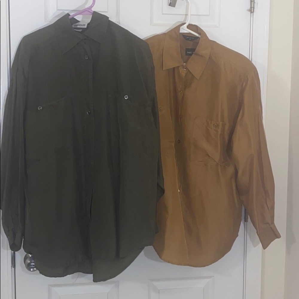 2 earth tone silk blouses. Size M